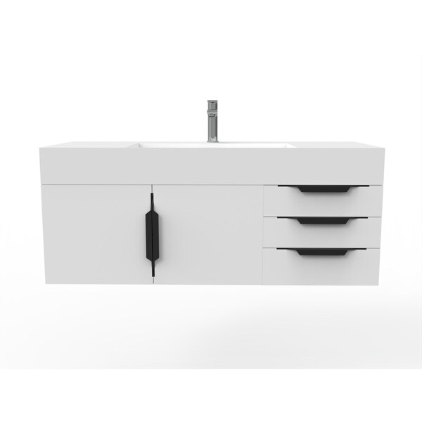Castello Usa Amazon 48" Wall Mounted White Vanity With White Top And Black Handles CB-MC-48W-BL-2056-WH - main